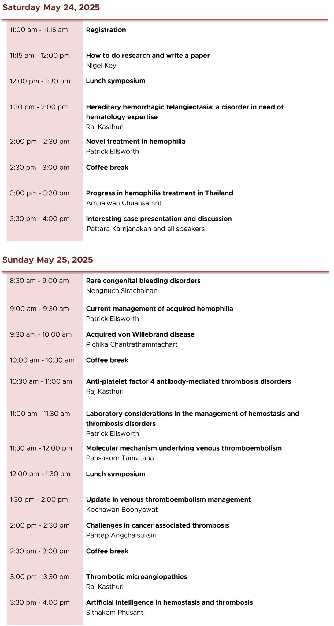 International Society on Thrombosis and Haemostasis (ISTH) Regional Training Center Education Course 2025