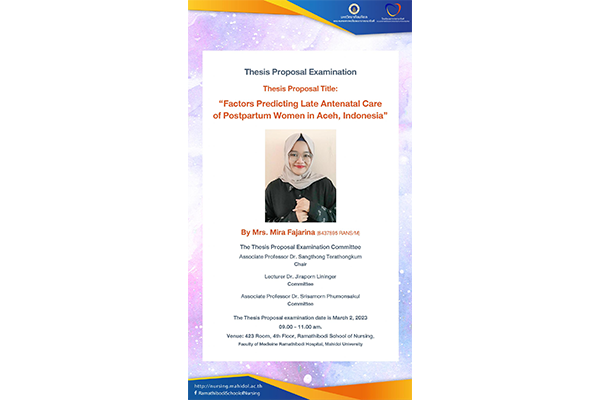 Thesis Proposal Examination, Thesis Proposal Title: "Factors Predicting Late Antenatal Care of Postpartum Women in Aceh, Indonesia"