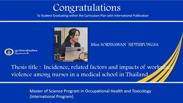 Congratulations To Miss SORNSAWAN SIDTHIPONGSA