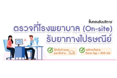 ขั้นตอนรับบริการ ตรวจที่โรงพยาบาล (On-site) รับยาทางไปรษณีย์