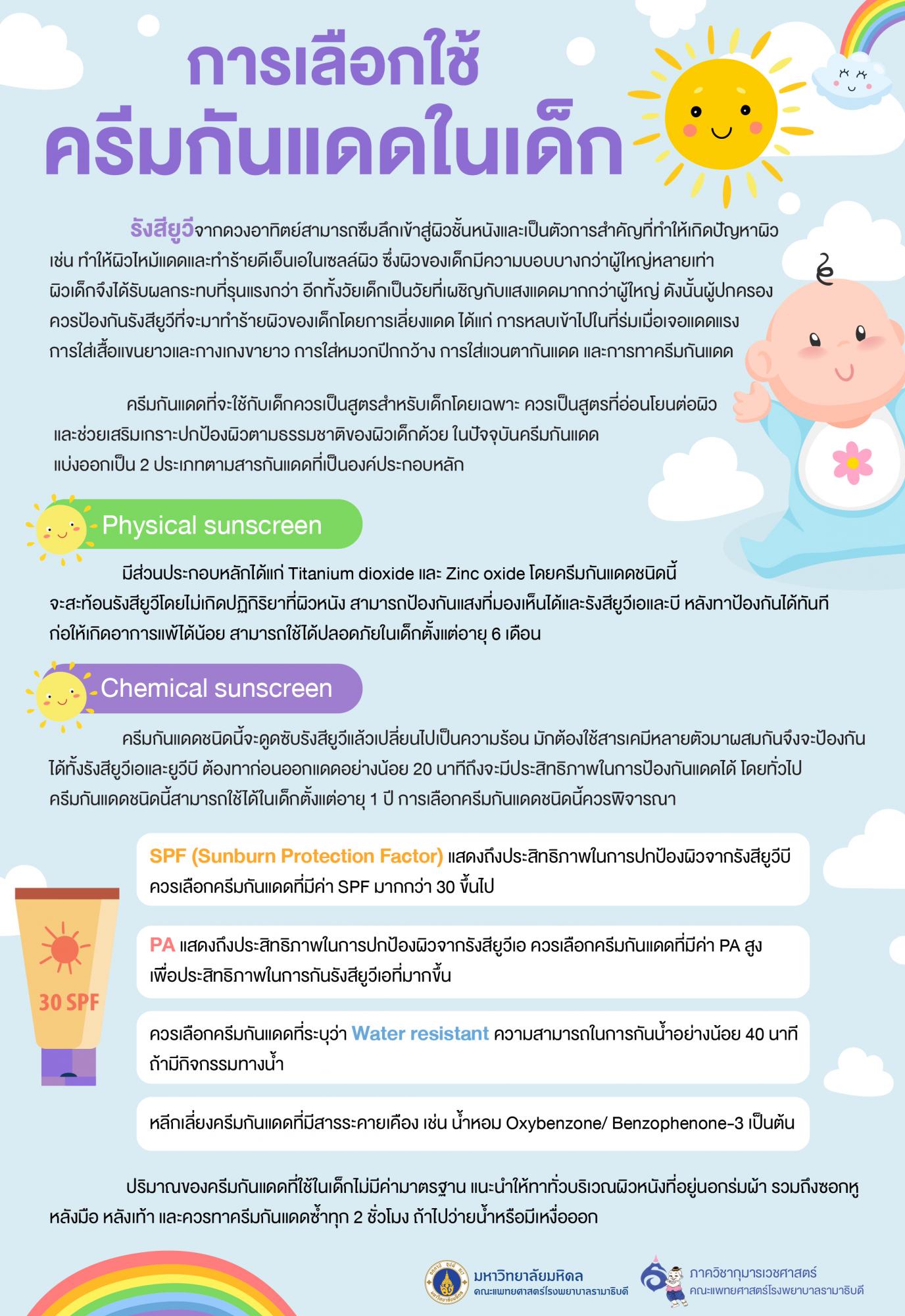 การเลือกใช้ครีมกันแดดในเด็ก