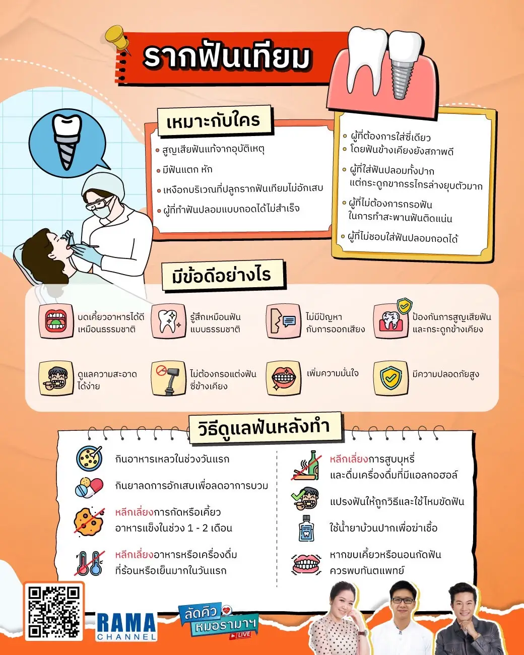รากฟันเทียม คือ รากฟันถูกที่สร้างขึ้นมาทำหน้าที่ทดแทนรากฟันธรรมชาติที่สูญเสียไป เพื่อช่วยแก้ไขปัญหาของฟันได้หลากหลายรูปแบบ