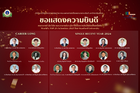 คณาจารย์ นักวิจัย และอาจารย์อาวุโส ที่ได้รับการจัดอันดับเป็นหนึ่งใน World’s TOP 2% Scientists 2025 โดย Stanford University 