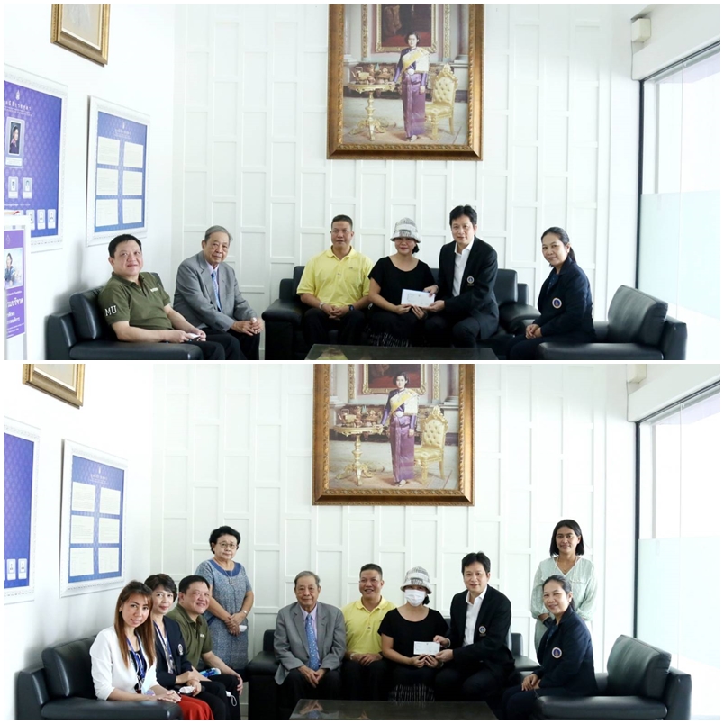 ภาพ ศาสตราจารย์เกียรติคุณ นายแพทย์พูนพิศ อมาตยกุล เลขานุการมูลนิธิราชสุดา รับมอบเงินจากผู้แทนของ นาวาอากาศเอก(หญิง) ปราณี นิลณรงค์