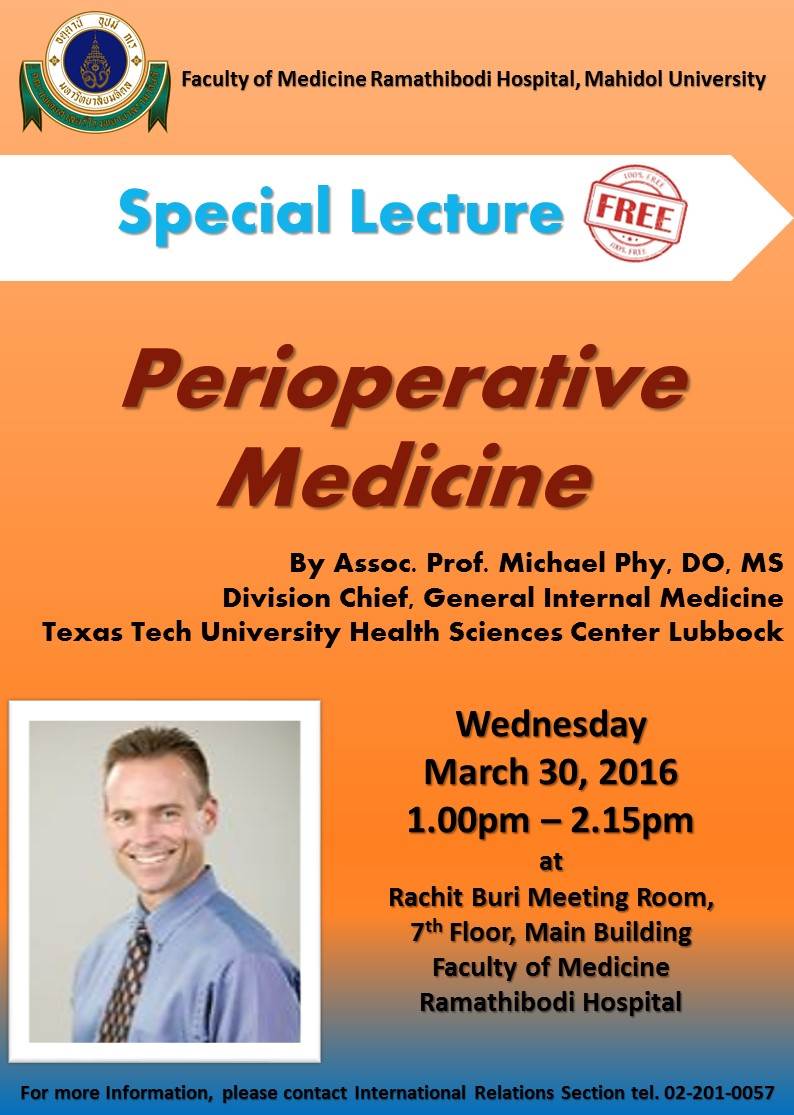 Special Lecture on Perioparative by Assoc.Prof.Michael Phy