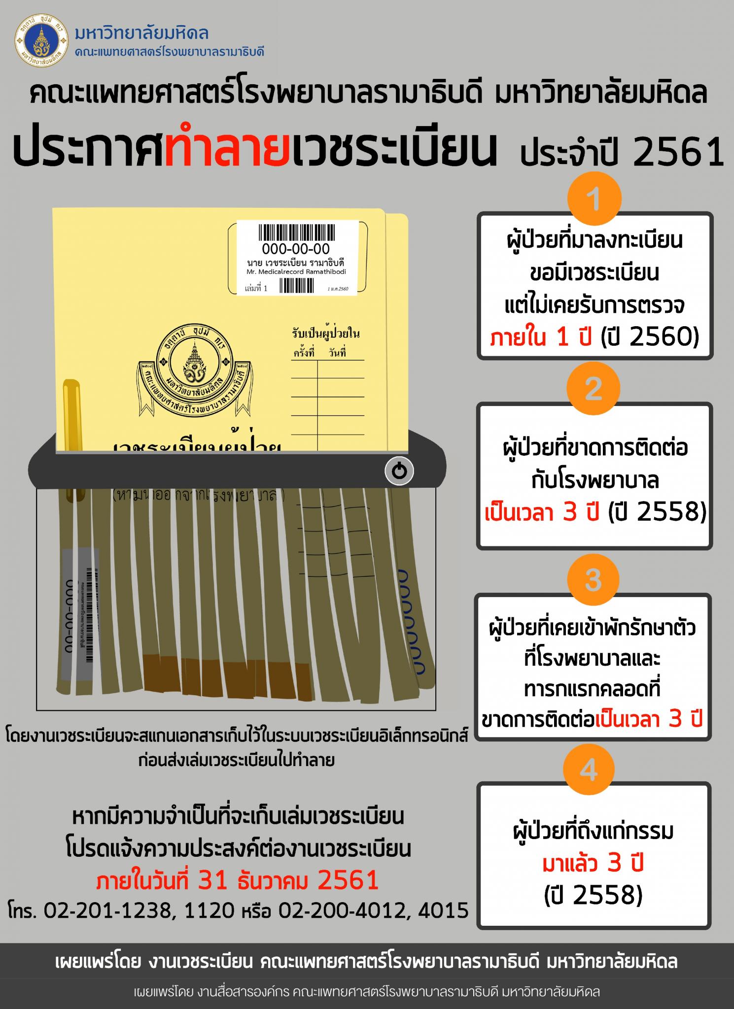 ประกาศทำลายเวชระเบียน ประจำปี 2561