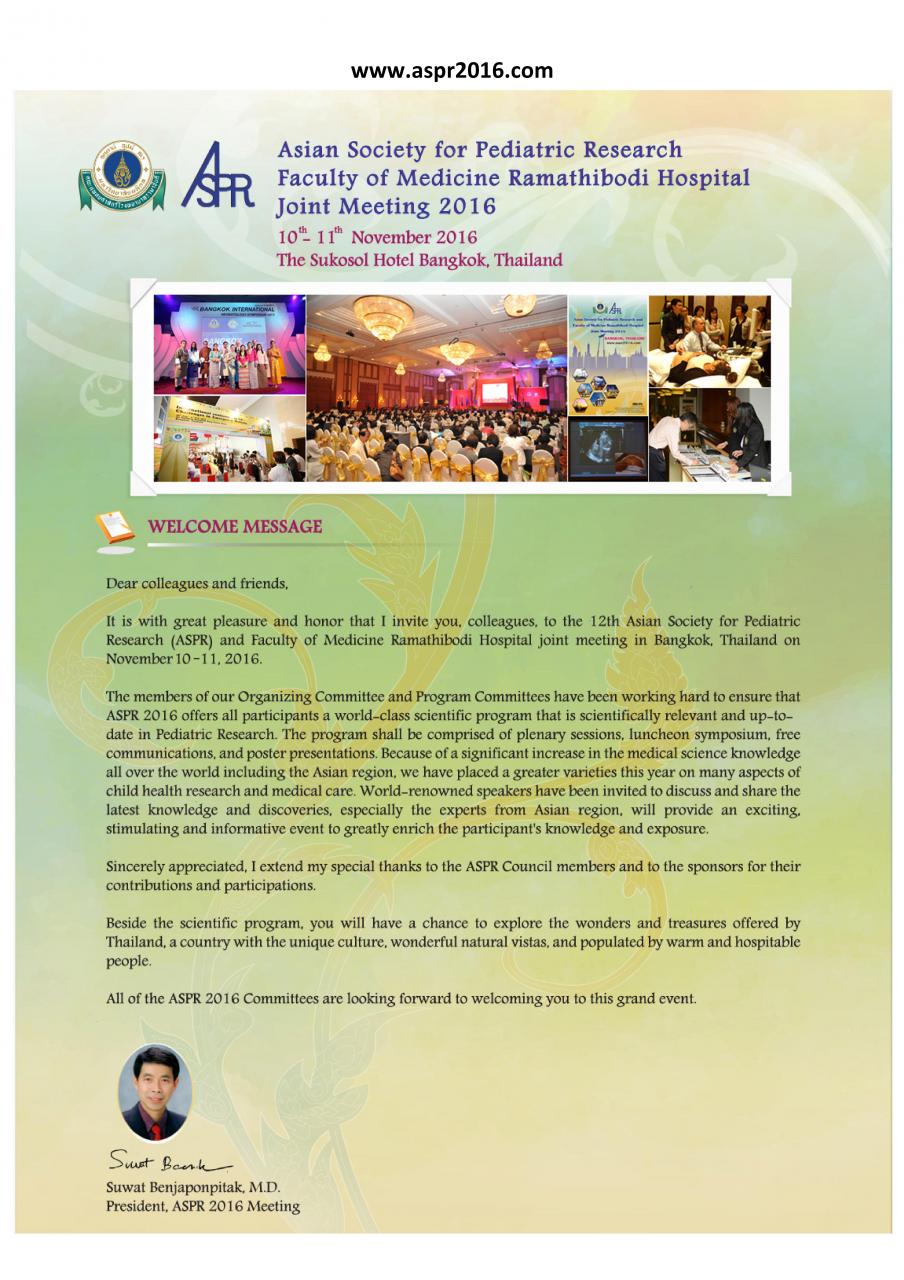 Asian Society for Pediatric Research Faculty of Medicine Ramathibodi Hospital Joint Meeting 2016  (ASPR 2016)