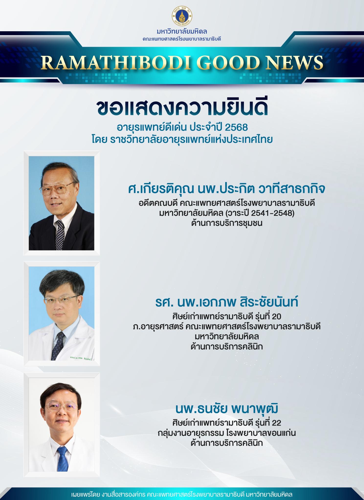ขอแสดงความยินดี อายุรแพทย์ดีเด่น ประจำปี 2568