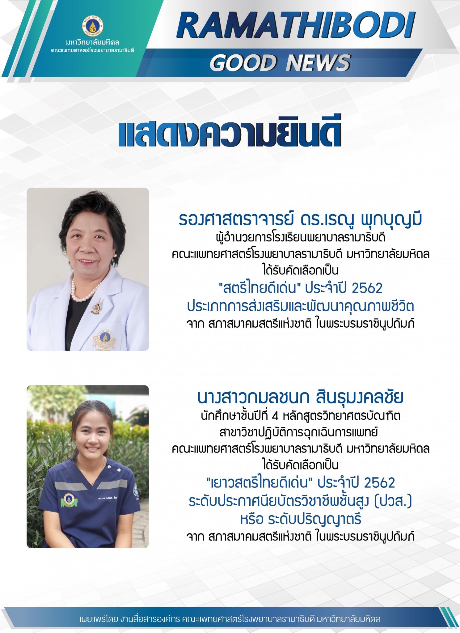 แสดงความยินดี รองศาสตราจารย์ ดร.เรณู พกบุญมี และนางสาวกมลชนก สินธุมงคลชัย