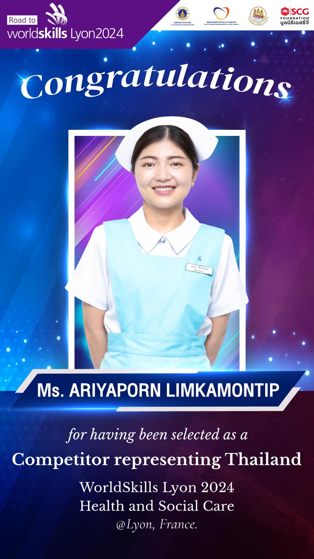 Congratulations Ms. ARIYAPORN LIMKAMONTIP