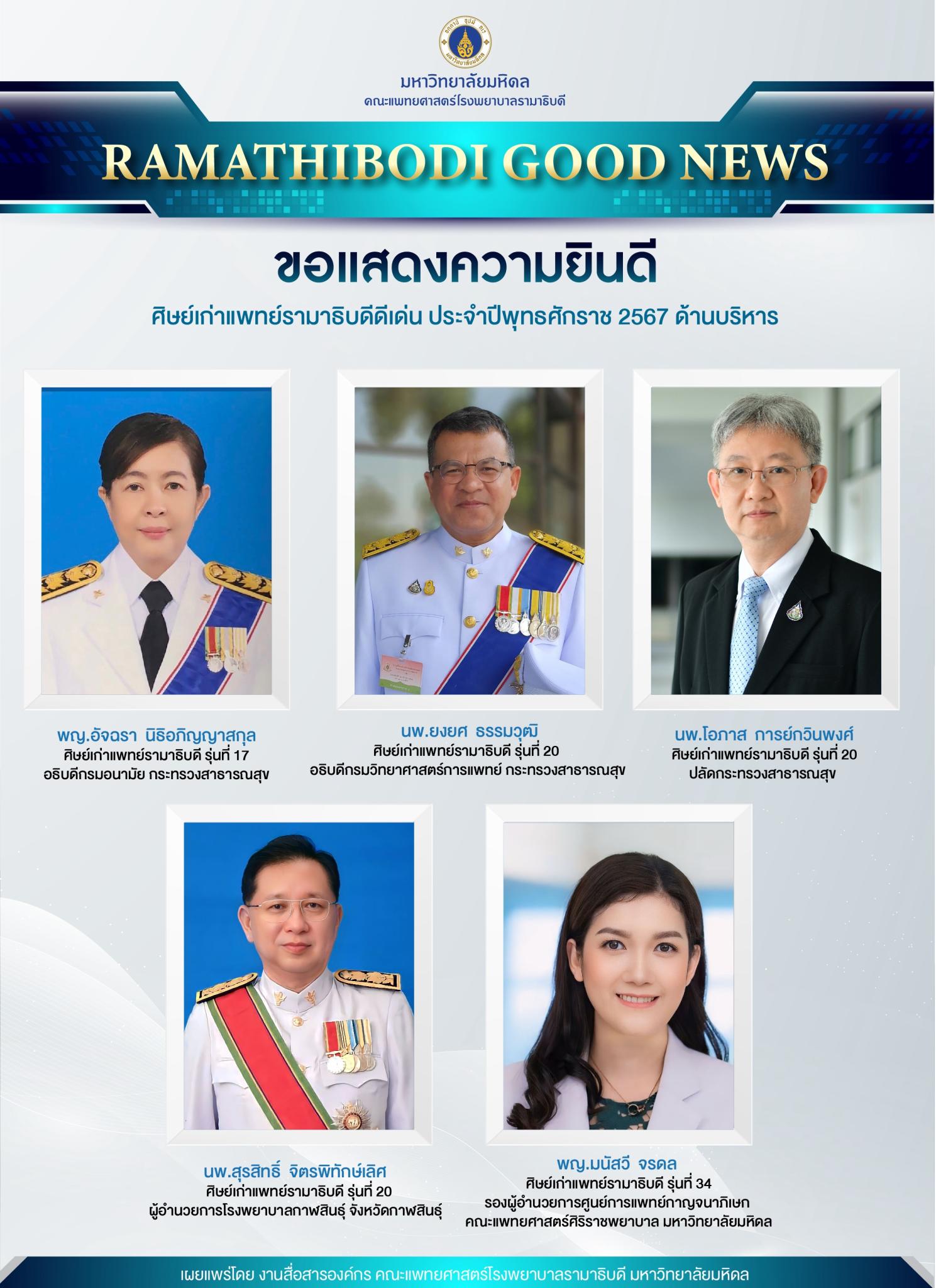 ขอแสดงความยินดี ศิษย์เก่าแพทย์รามาธิบดีดีเด่น ประจำปีพุทธศักราช 2567