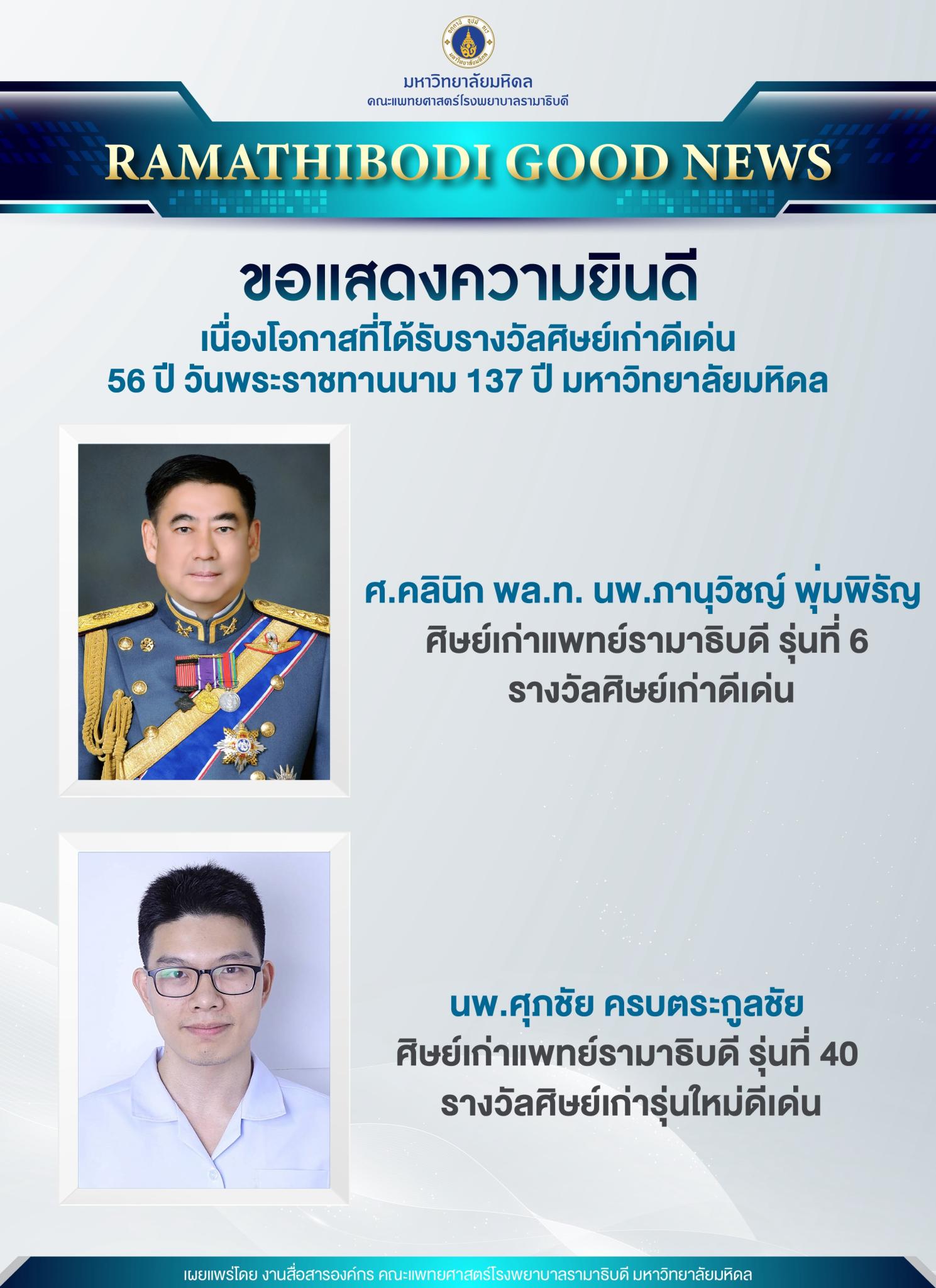 ขอแสดงความยินดี เนื่องโอกาสที่ได้รับรางวัลศิษย์เก่าดีเด่น