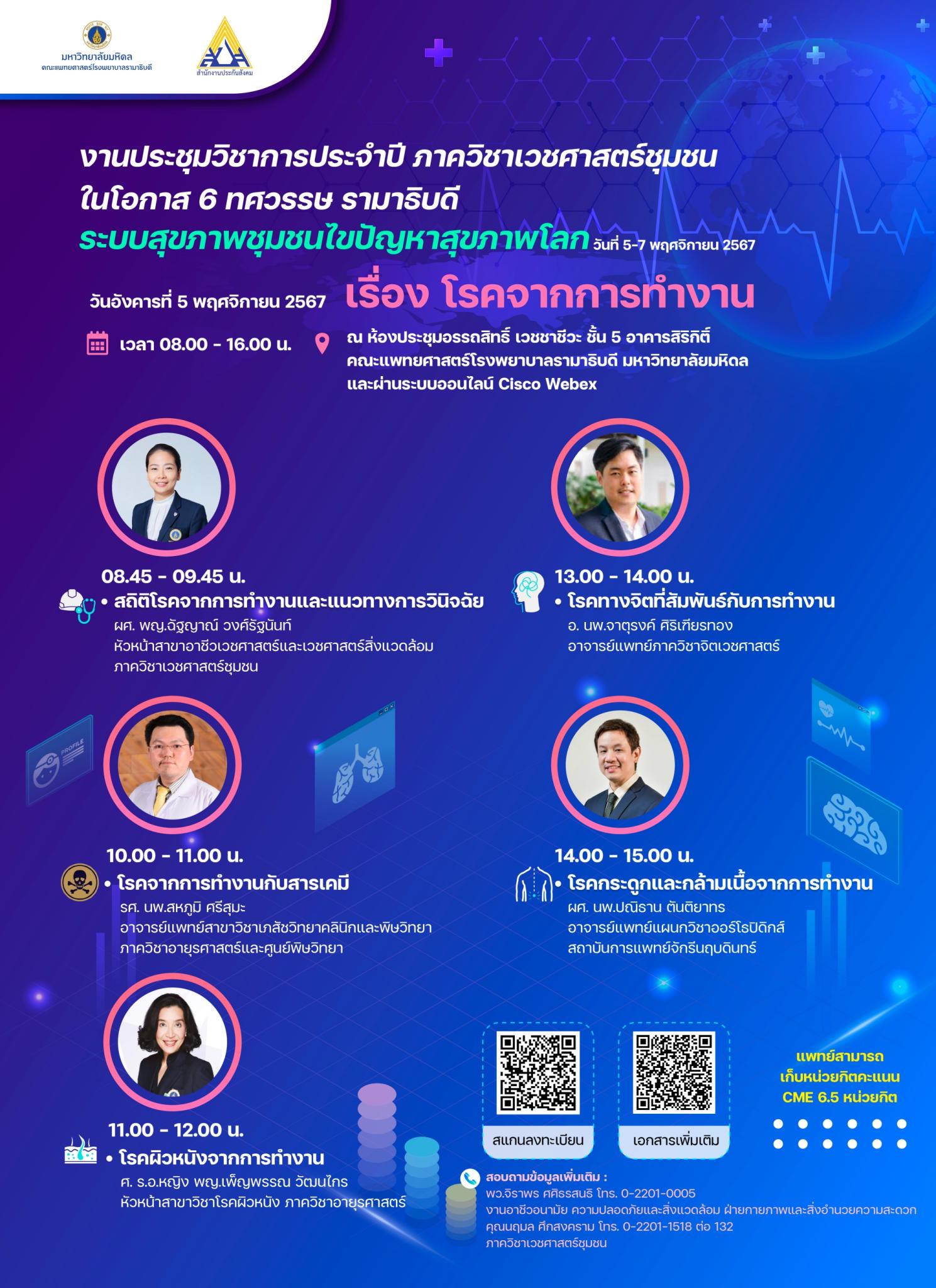งานประชุมวิชาการประจำปี ภาควิชาเวชศาสตร์ชุมชน ในโอกาส 6 ทศวรรษ รามาธิบดี ระบบสุขภาพชุมชนไขปัญหาสุขภาพโลก