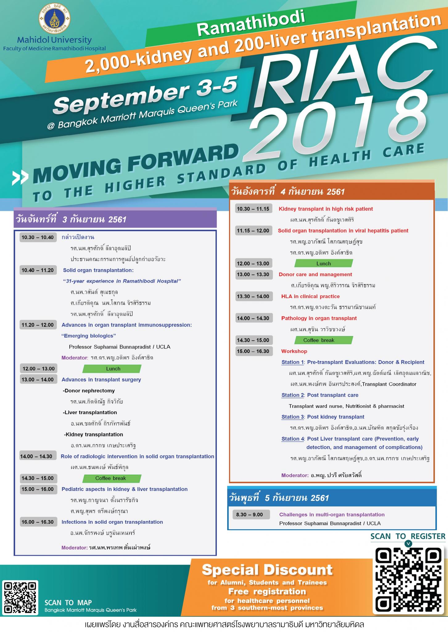 ประชุมวิชาการประจำปี 2561 Ramathibodi international Academic Conference (RIAC) 2018 เรื่อง "Moving forward to the higher standard of care"