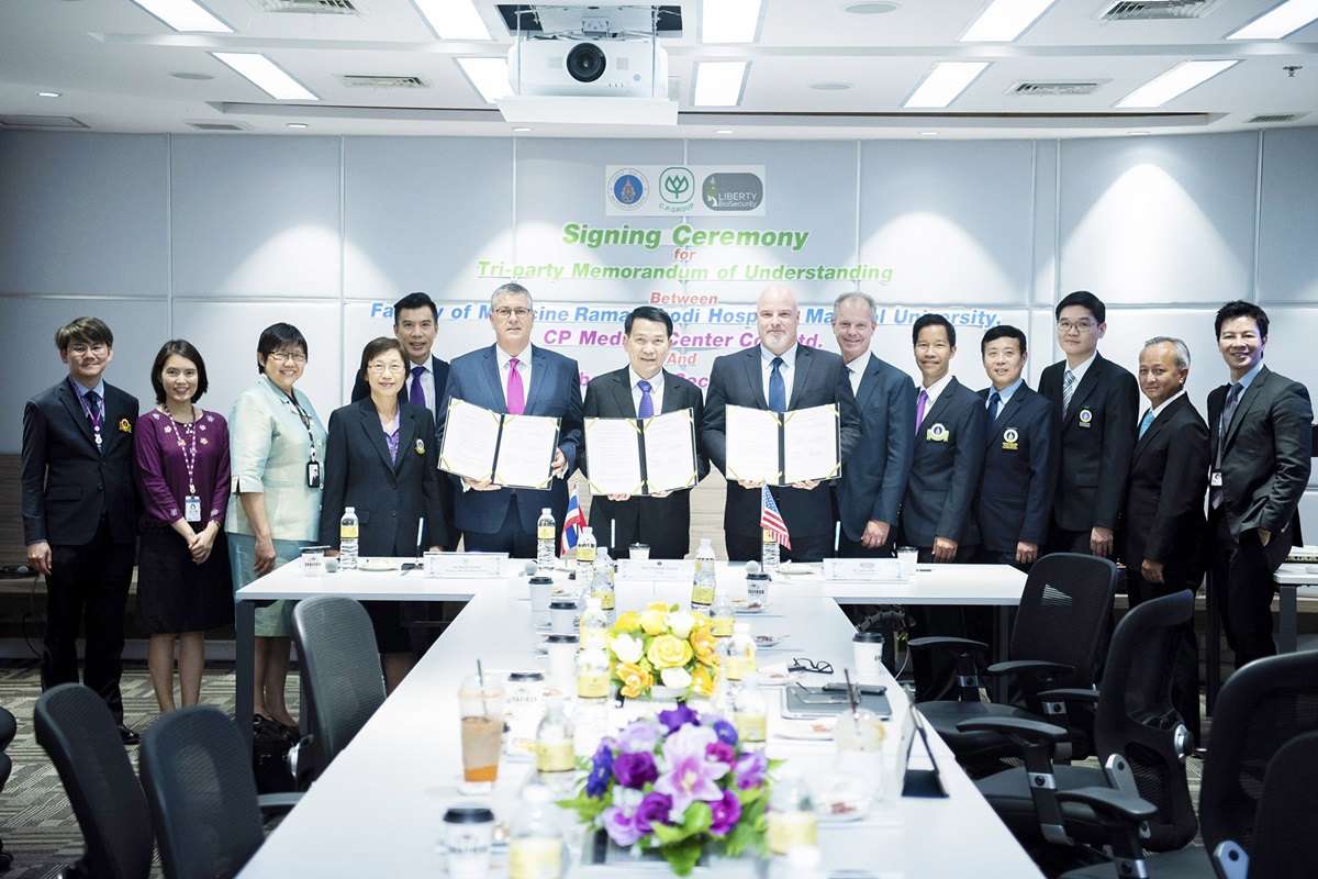 พิธีลงนามความร่วมมือระหว่าง คณะแพทยศาสตร์โรงพยาบาลรามาธิบดี มหาวิทยาลัยมหิดล CP Medical Centre Co., Ltd., และ Liberty Biosecurity, LCC สหรัฐอเมริกา พิธีลงนามความร่วมมือระหว่าง คณะแพทยศาสตร์โรงพยาบาลรามาธิบดี มหาวิทยาลัยมหิดล CP Medical Centre Co., Ltd., และ Liberty Biosecurity, LCC สหรัฐอเมริกา