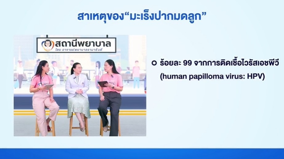 โรงเรียนพยาบาลรามาธิบดี คณะแพทยศาสตร์โรงพยาบาลรามาธิบดี มหาวิทยาลัยมหิดล จัดรายการ “สถานีพยาบาล” EP.14 “การดูแลตนเอง…อย่างไร? ให้ห่างไกลมะเร็งปากมดลูก” โรงเรียนพยาบาลรามาธิบดี คณะแพทยศาสตร์โรงพยาบาลรามาธิบดี มหาวิทยาลัยมหิดล จัดรายการ “สถานีพยาบาล” EP.14 “การดูแลตนเอง…อย่างไร? ให้ห่างไกลมะเร็งปากมดลูก”