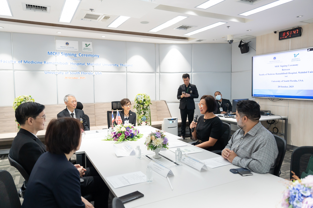 พิธีลงนามบันทึกข้อตกลงความร่วมมือ (MOU) ระหว่าง คณะแพทยศาสตร์โรงพยาบาลรามาธิบดี มหาวิทยาลัยมหิดล และมหาวิทยาลัยเซาท์ฟลอริดา สหรัฐอเมริกา พิธีลงนามบันทึกข้อตกลงความร่วมมือ (MOU) ระหว่าง คณะแพทยศาสตร์โรงพยาบาลรามาธิบดี มหาวิทยาลัยมหิดล และมหาวิทยาลัยเซาท์ฟลอริดา สหรัฐอเมริกา