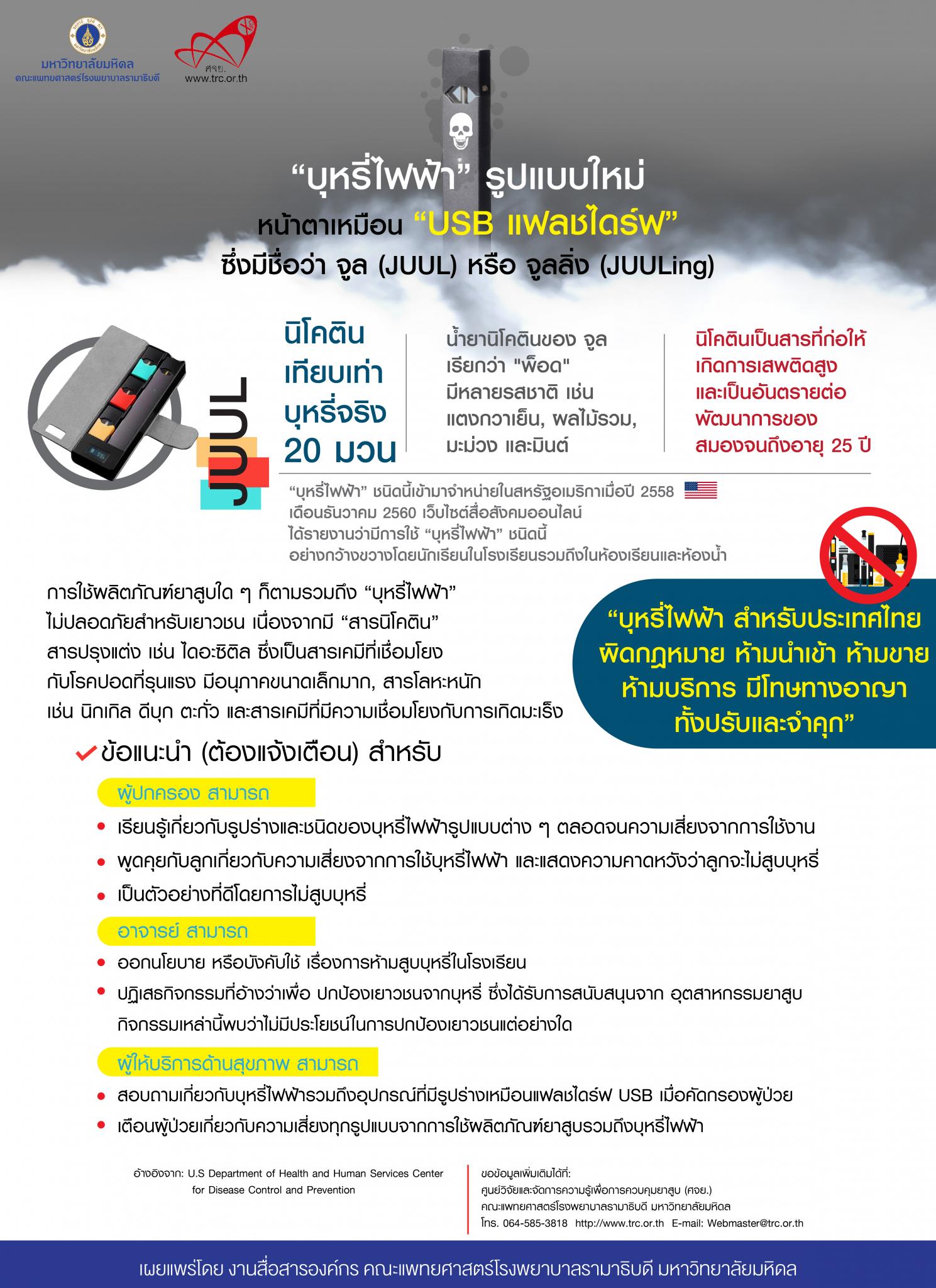 ข้อมูลและข้อแนะนำเพื่อป้องกันและลดการใช้ผลิตภัณฑ์ยาสูบรวมถึงบุหรี่ไฟฟ้าในเยาวชน