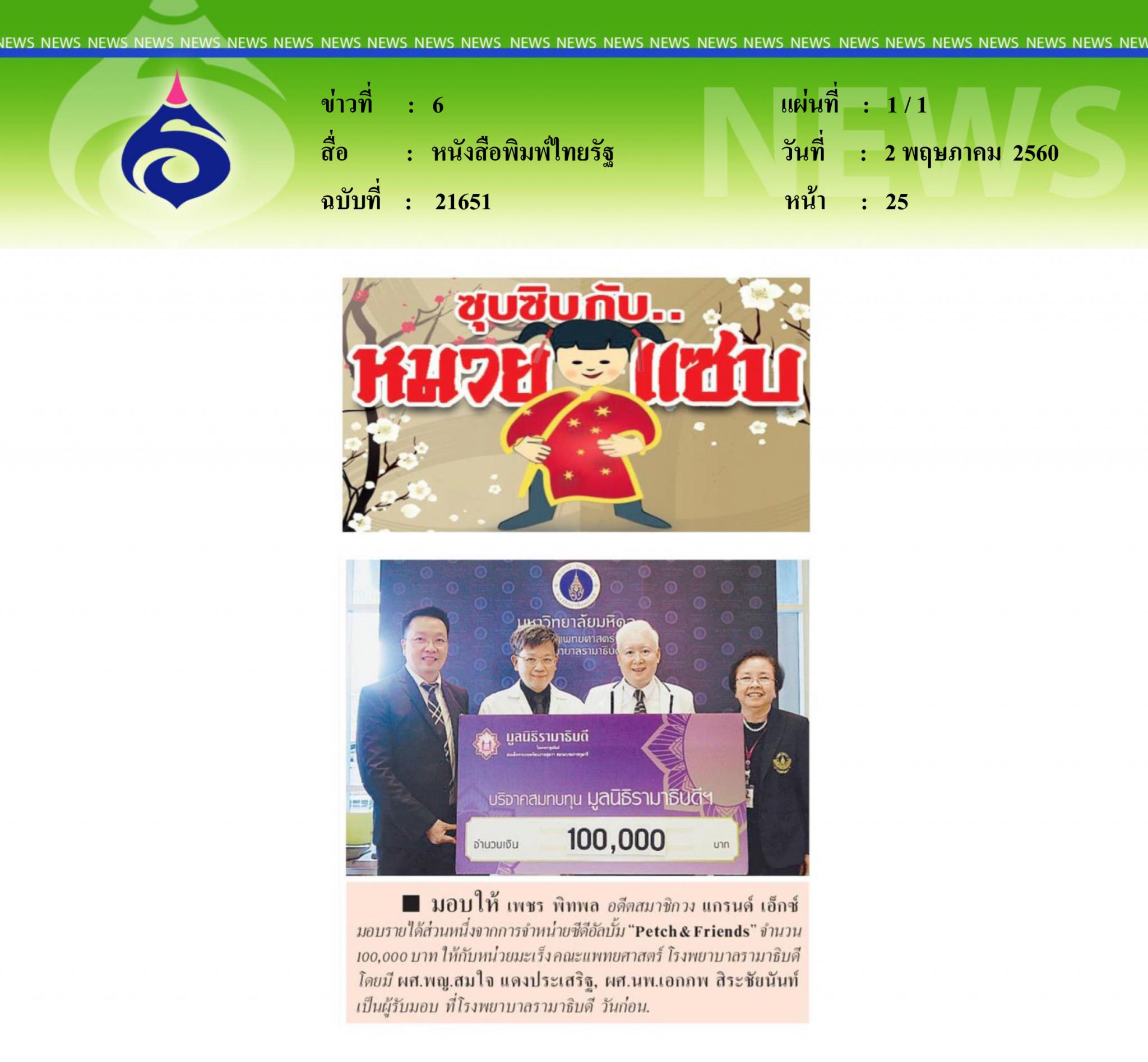 หนังสือพิมพ์ไทยรัฐ, มอบให้
