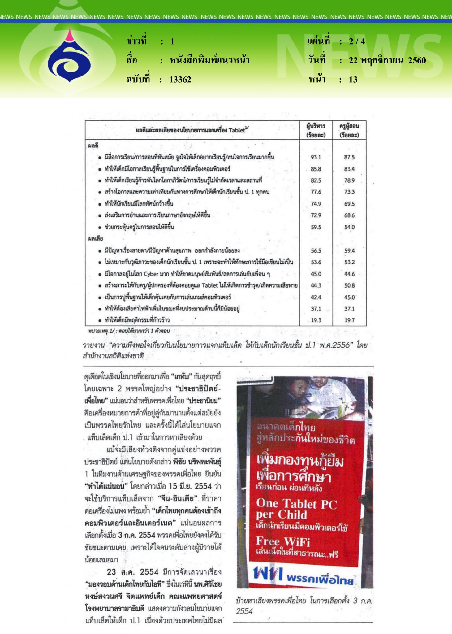 หนังสือพิมพ์แนวหน้า, แจกแท็บเล็ตนักเรียน 6 พันล้าน