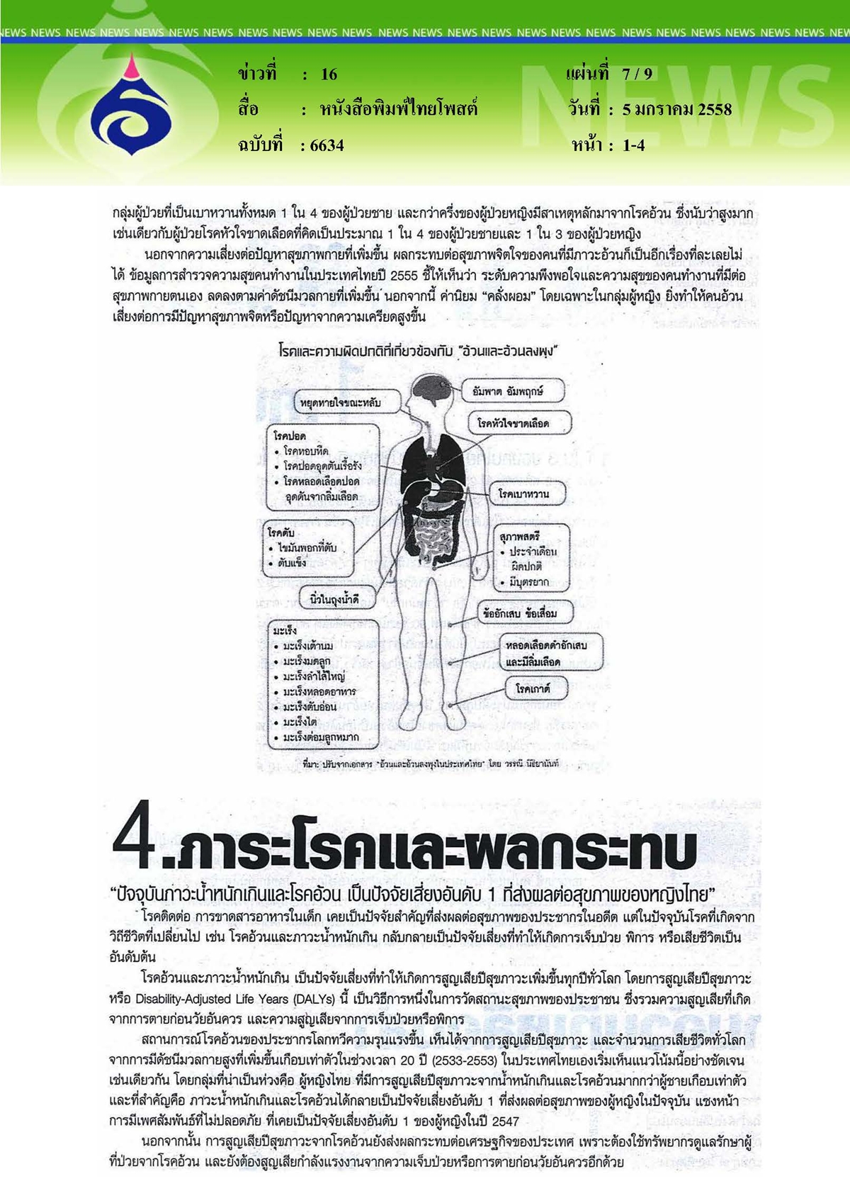 ไทยโพสต์ : 11 ตัวชี้วัดโรคอ้วน (มีต่อ)