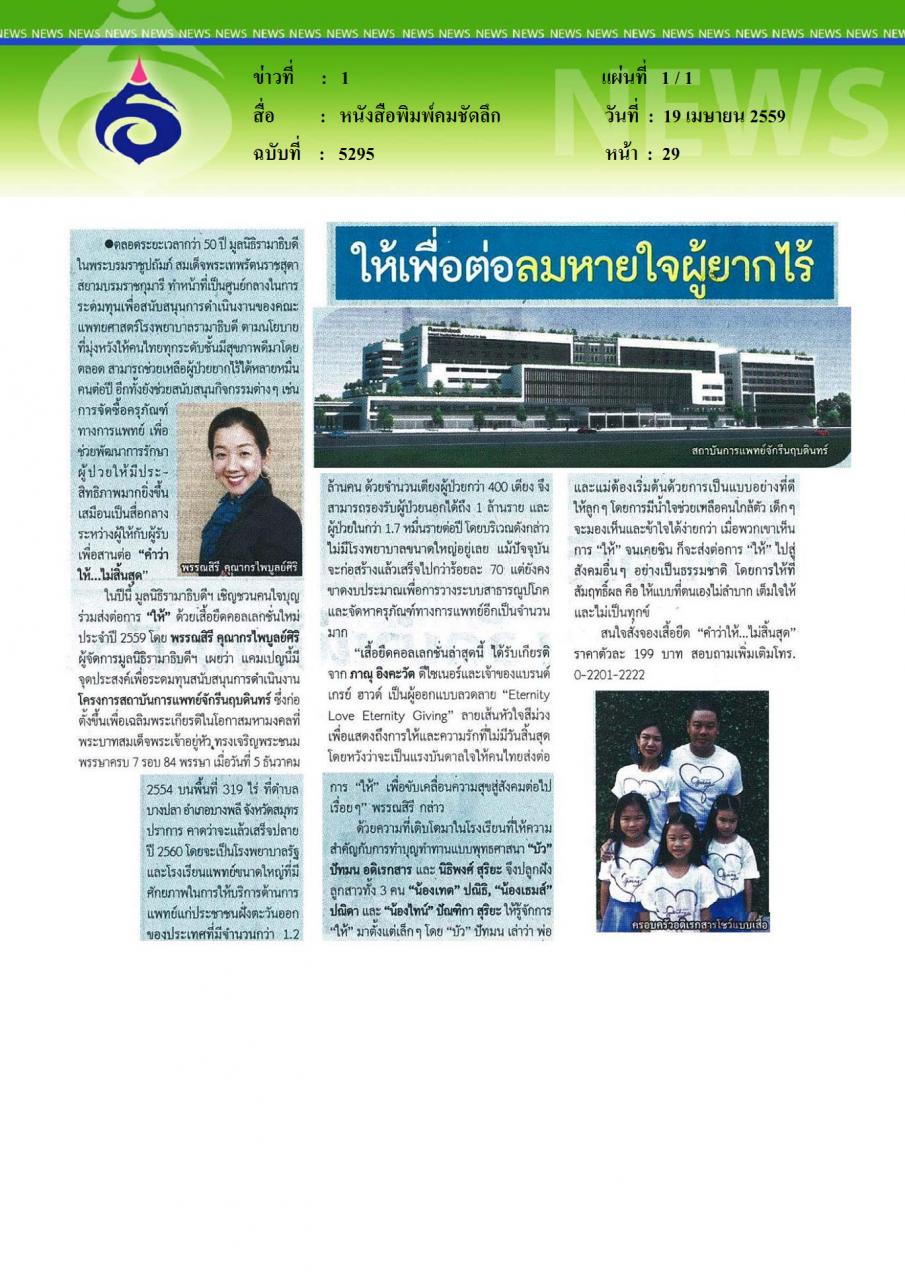 หนังสือพิมพ์คมชัดลึก  ให้เพื่อต่อลมหายใจผู้ยากไร้