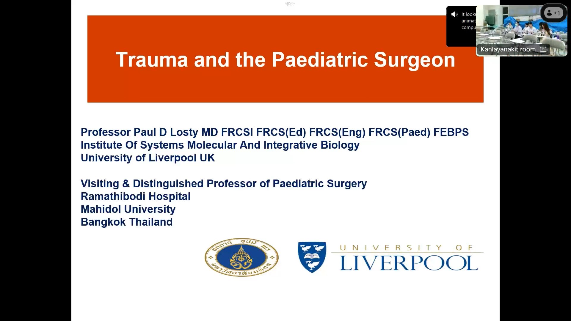 Trauma Paediatric Surgeon: Prof.Paul D Losty,MD. (22/08/24)