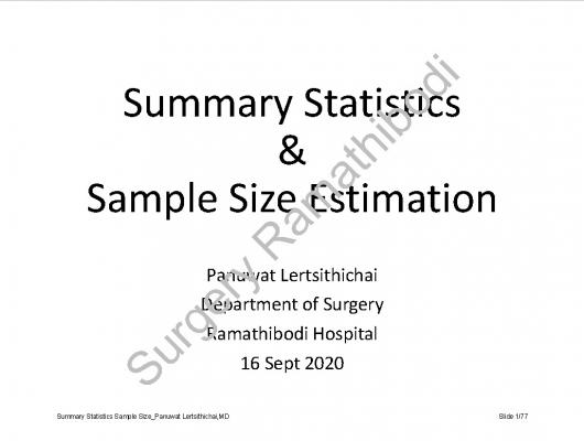 Summary Statistics Sample Size